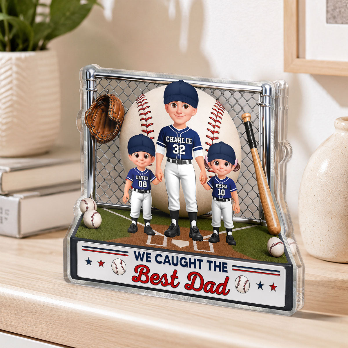 Baseball Dad And Kids We Caught The Best Dad - Personalized Acrylic Block Plaque - Father's Day Gift For Dad, Husband