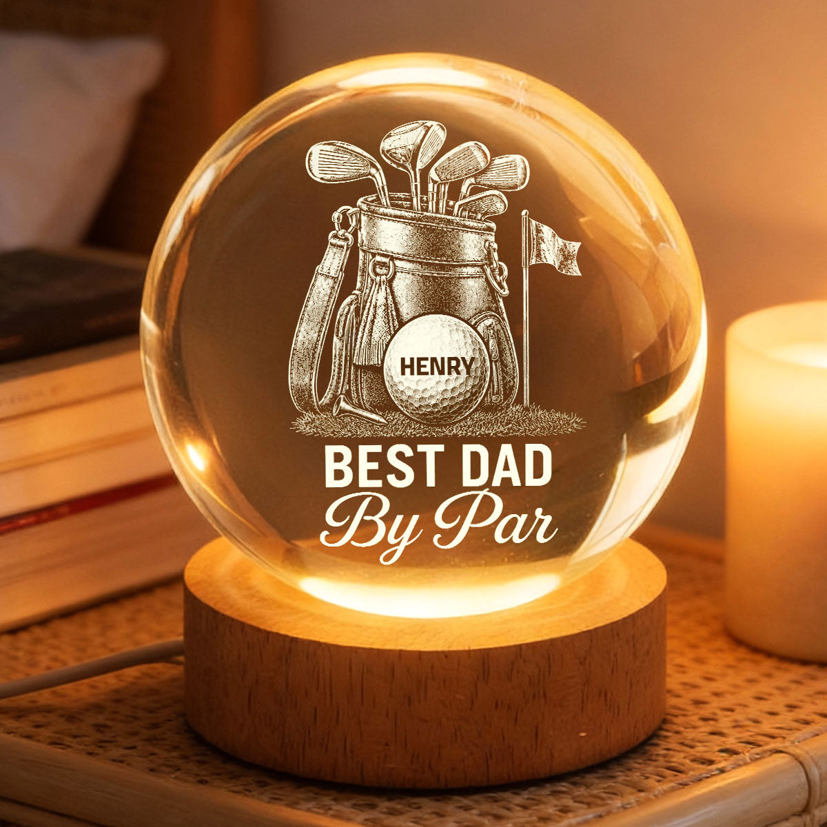 Best Dad By Par Golf Dad - Personalized Crystal Ball LED Night Light - Father's Day Gift For Dad, Golf Lover