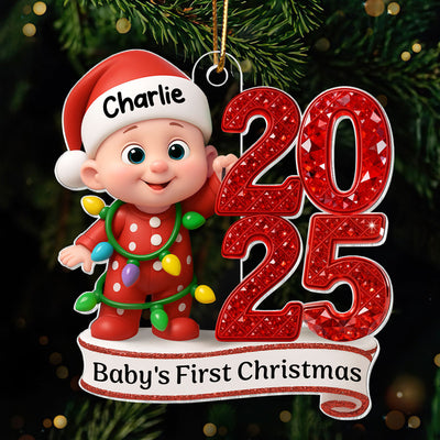 Baby's First Christmas 3D Effect Baby Standing By Year - Personalized Acrylic Ornament