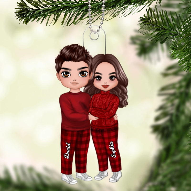 Christmas Doll Couple Standing Hugging Christmas Gift Personalized Acrylic Ornament