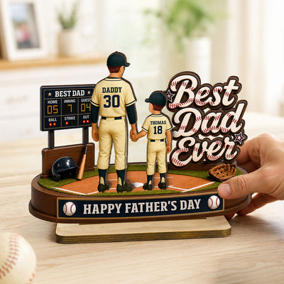 Best Baseball Dad Ever We Caught The Best Dad - Personalized 2-Layered Wooden Plaque - Father's Day Gift For Dad, Husband