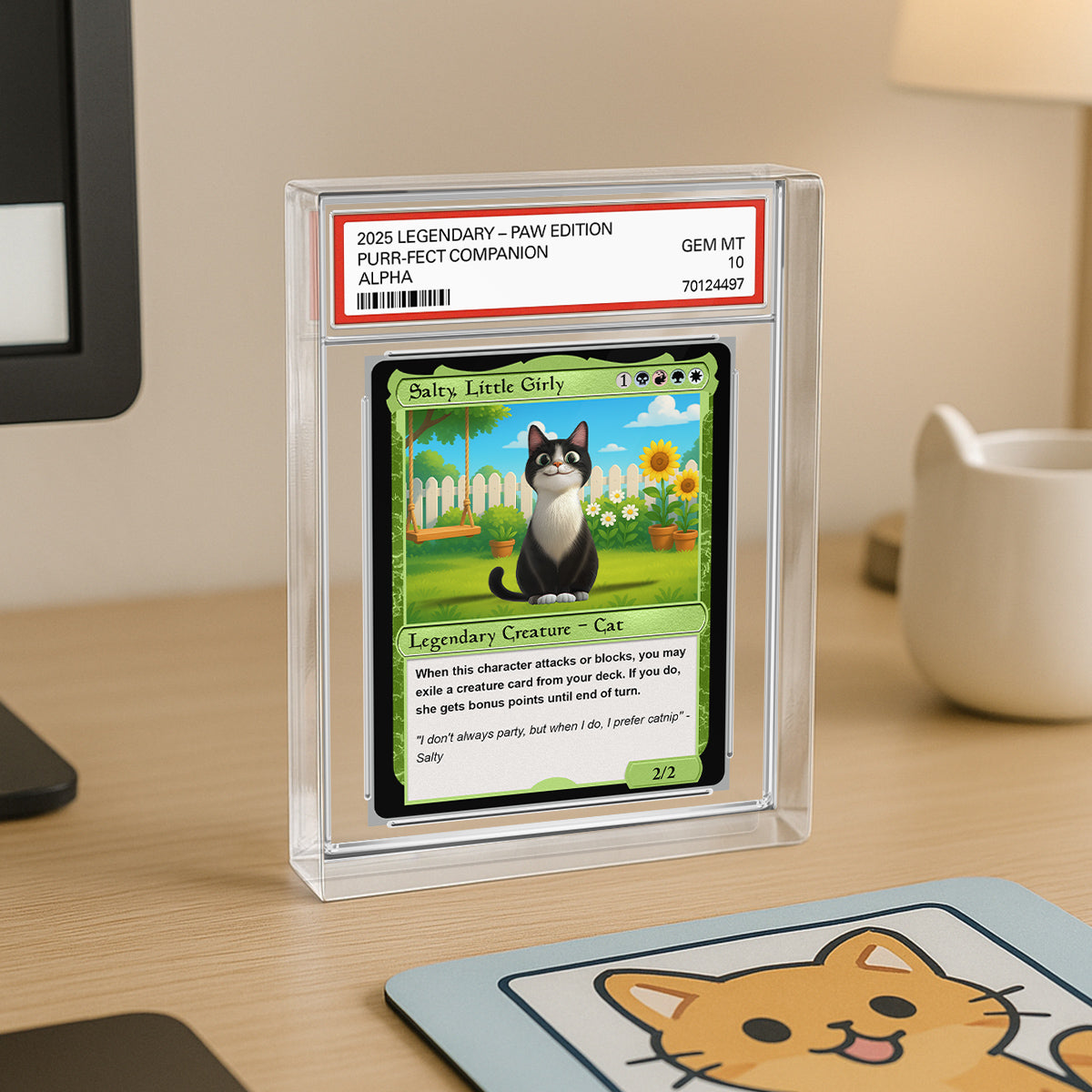 Cartoon Funny Cat Fantasy Trading Card Style Personalized Acrylic Block Plaque, Gift For Pet Lover