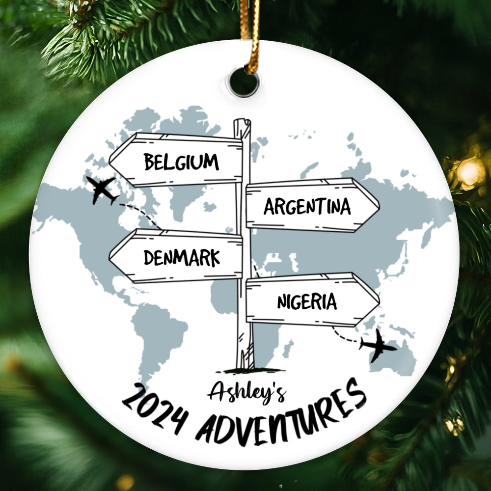 Post Signs Travel Adventure Personalized Ceramic Ornament, Traveling Christmas Ornament, Travel Gift