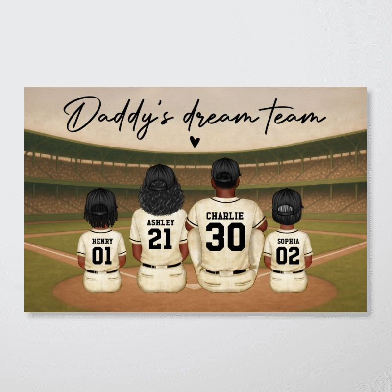 Retro Vintage Style Baseball Daddy's Dream Team Personalized Poster, Heartfelt Father's Day Gift For Dad, Husband