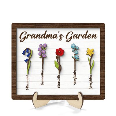 Grandma Mom Birth Month Flowers Simple Personalized 2-layer Wooden Plaque