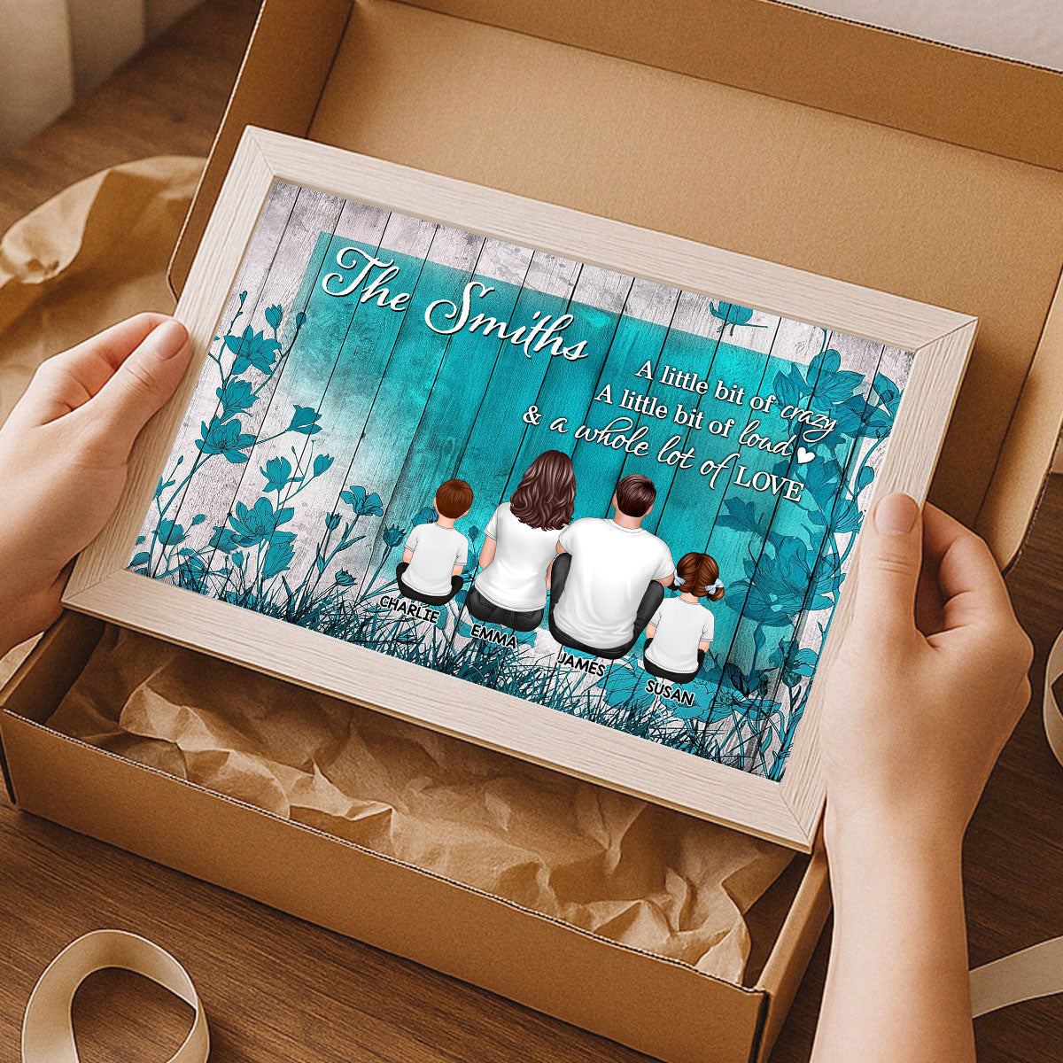 Teal Flower Family Sitting Personalized Poster