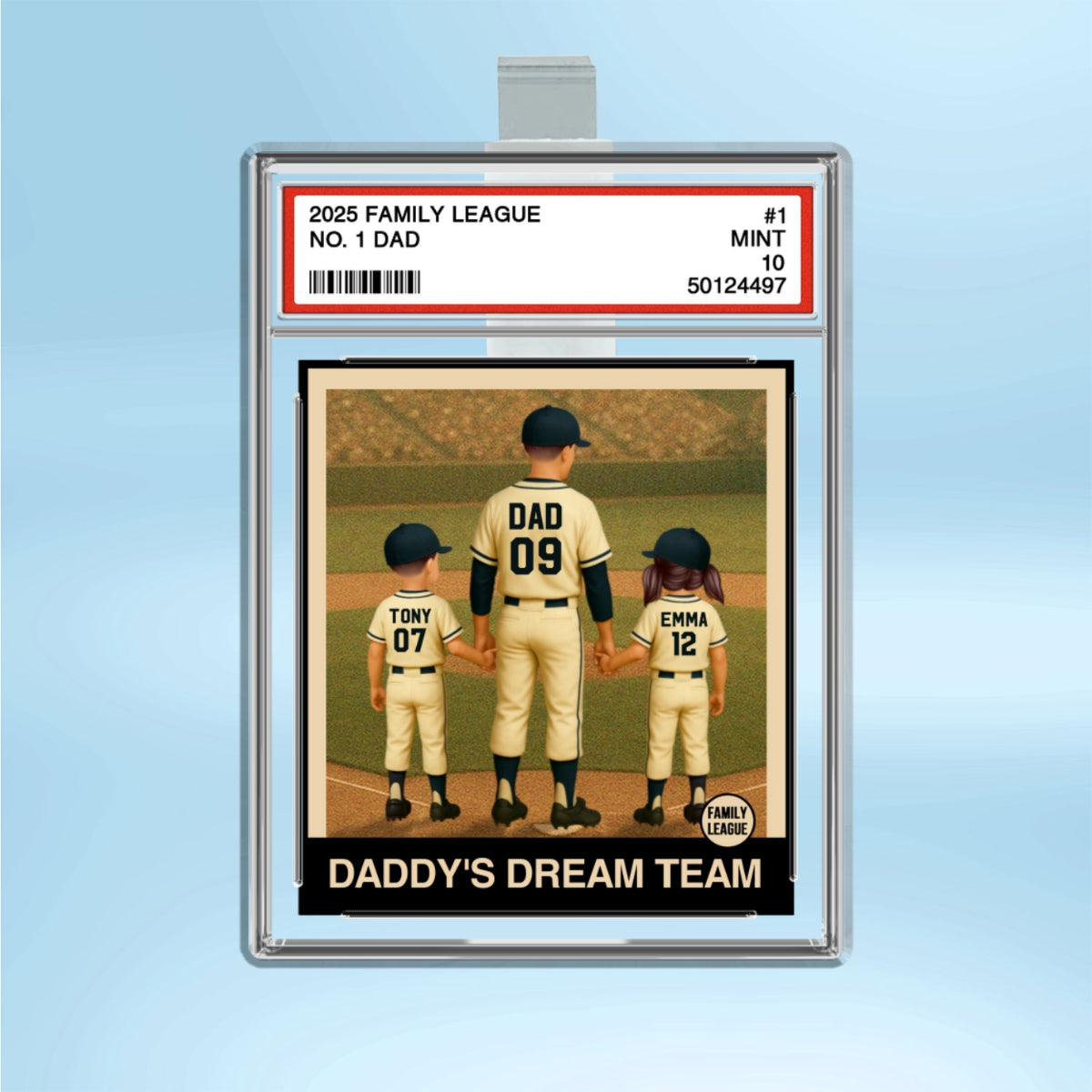 Baseball No. 1 Dad Man & Kids Trading Card Style Personalized Acrylic Car Visor Clip