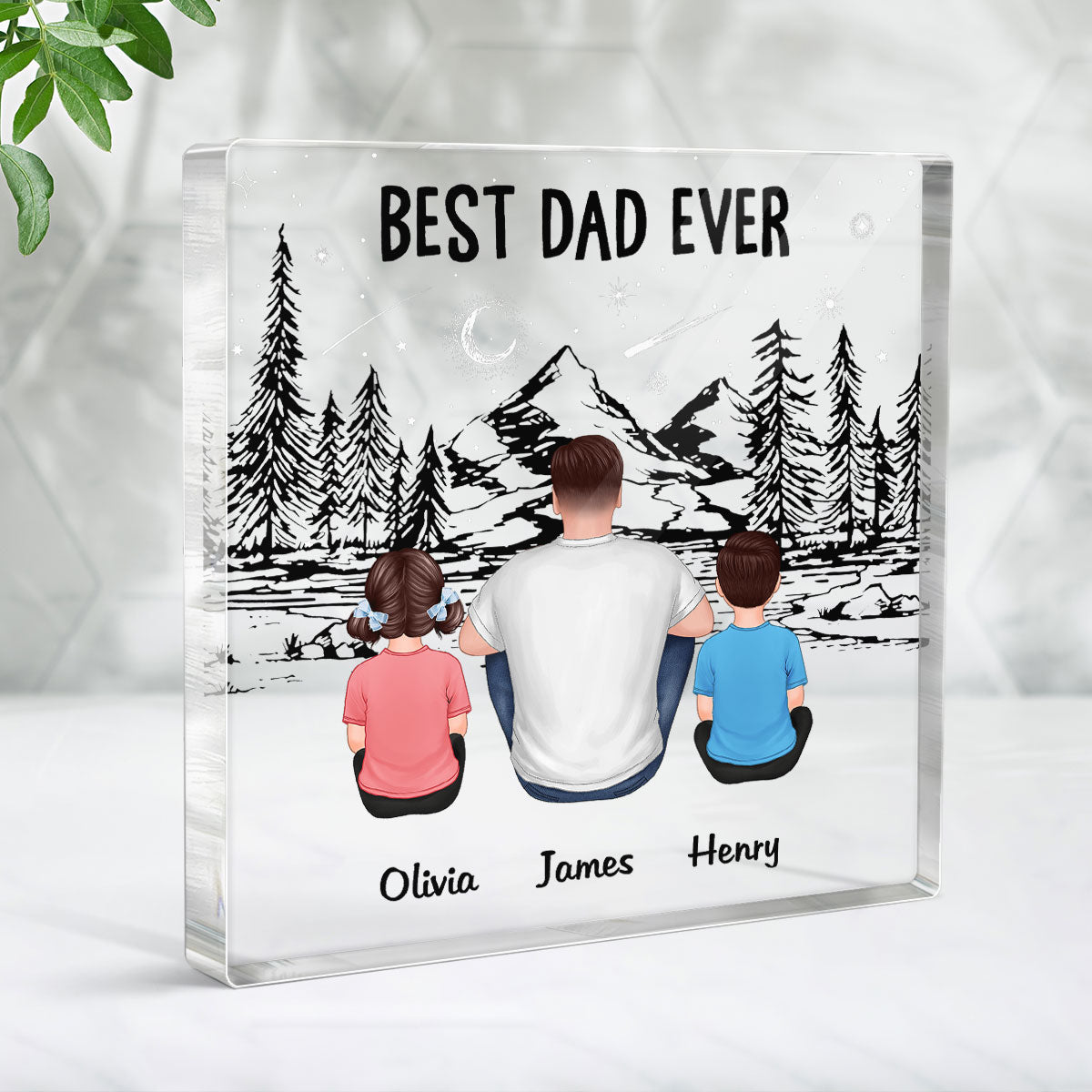 Best Dad Ever Mountain Forest Personalized Acrylic Block Plaque