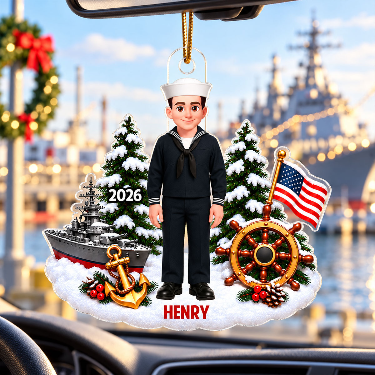 Navy Sailor Custom Name - Personalized Acrylic Ornament - Christmas Gift For Navy Sailors, Navy Veterans, Military Men, Son, Husband, Dad