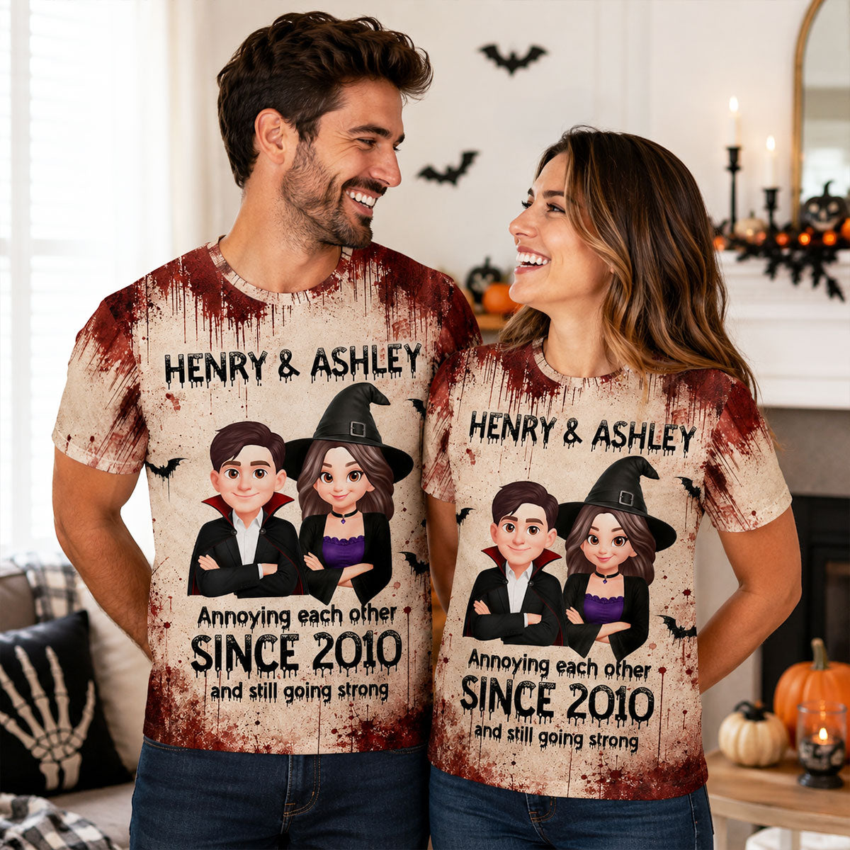 Couple Annoying Each Other - Personalized Shirt - Halloween Matching Shirts for Couple, Anniversary Gift for Him, for Her