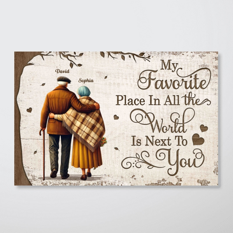 Favorite Place In The World Old Couple Growing Old Together Walking Personalized Poster, Heartfelt Gift For Him, For Her