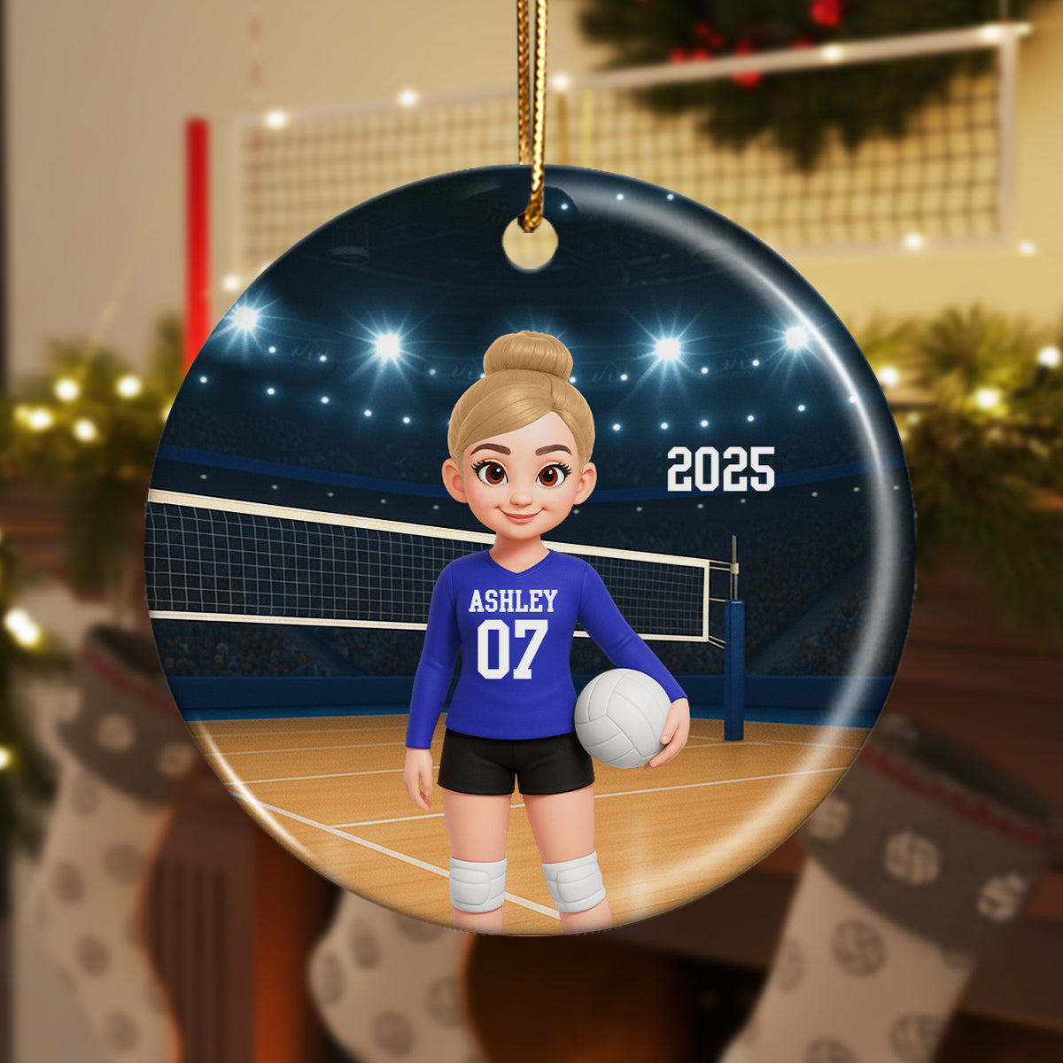 Volleyball Girl On Court - Personalized Ceramic Ornament - Christmas Gift For Teen Girl, Daughter, Granddaughter