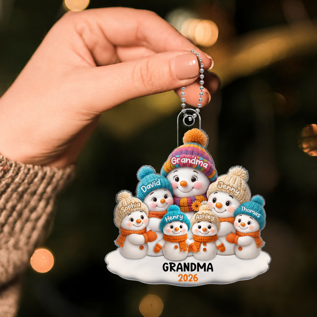 Snowman Grandma and Grandkids Personalized Acrylic Ornament, Christmas Gift for Grandma, Grandkids