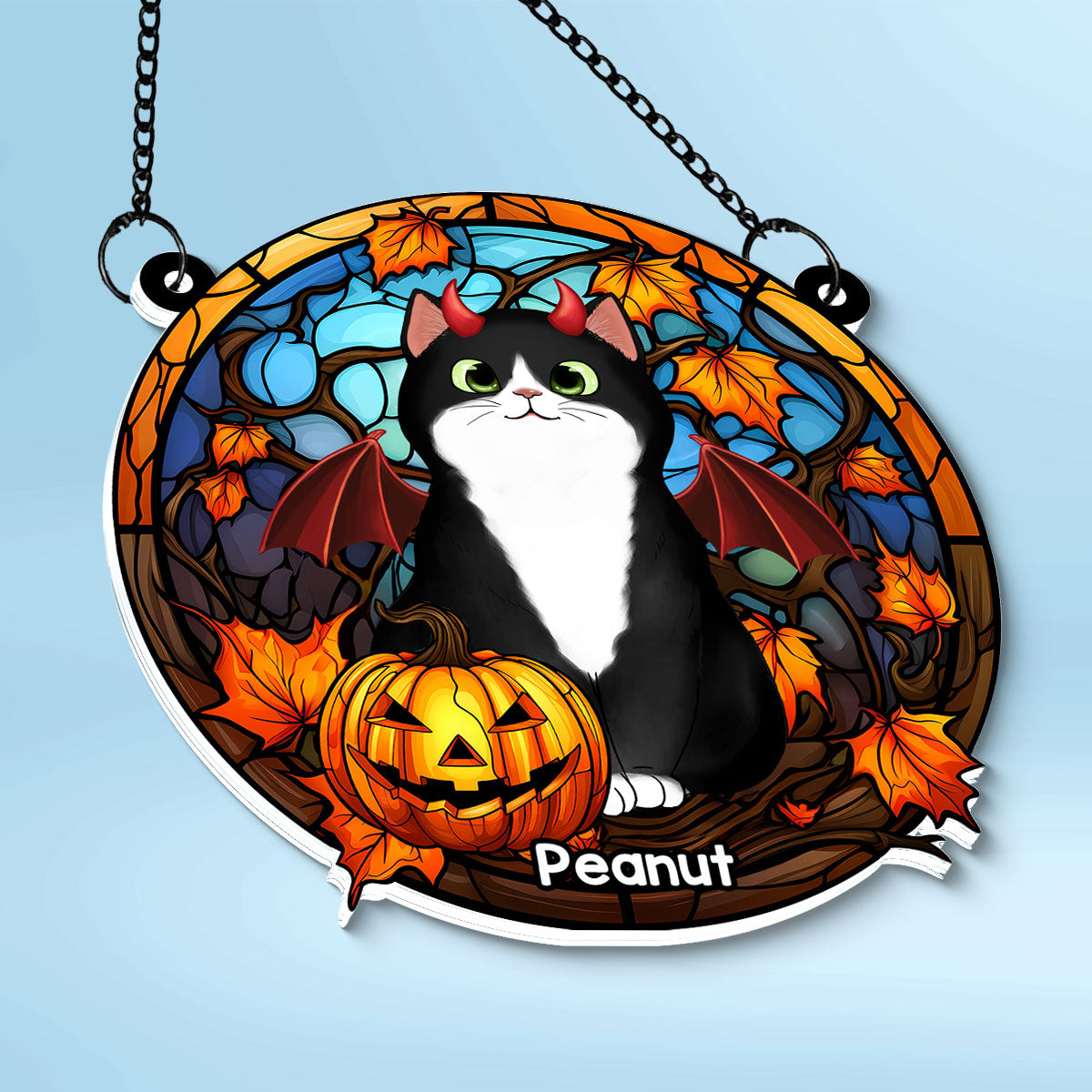 Cat Halloween Personalized Suncatcher, Window Hanger, Halloween Decor