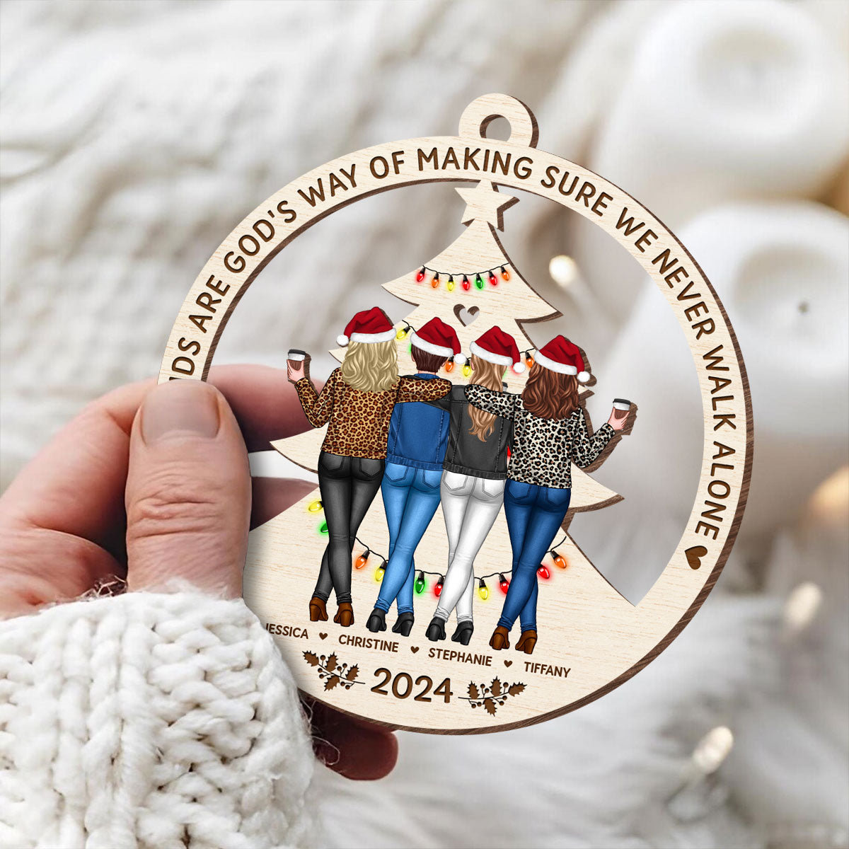 Standing Besties Sisters Back View Never Walk Alone Personalized Wooden Ornament