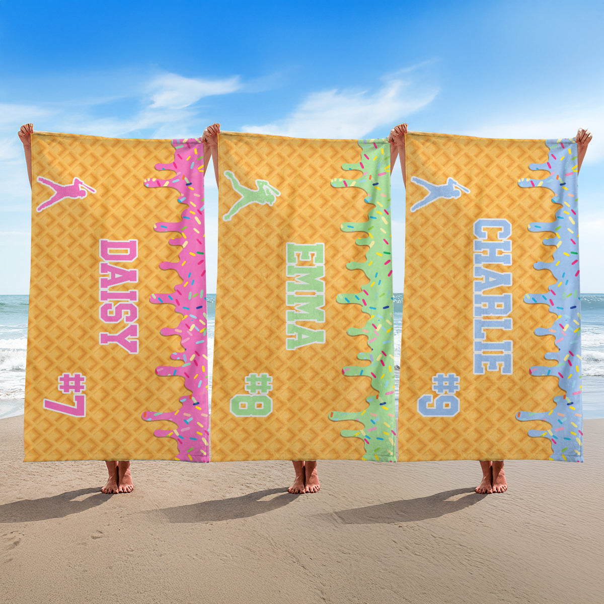 Personalized Ice Cream Drip Baseball Softball Beach Towel For Boys, Girl, Drip Beach Towel, Pool Towel Youth Baseball Gift