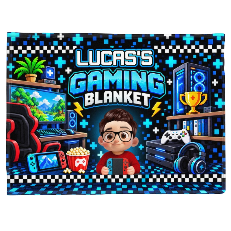 Custom Gamer Name - Personalized Fleece Blanket - Video Game Lover Gift For Son Grandson Teen Boy, Birthday Holiday Gift