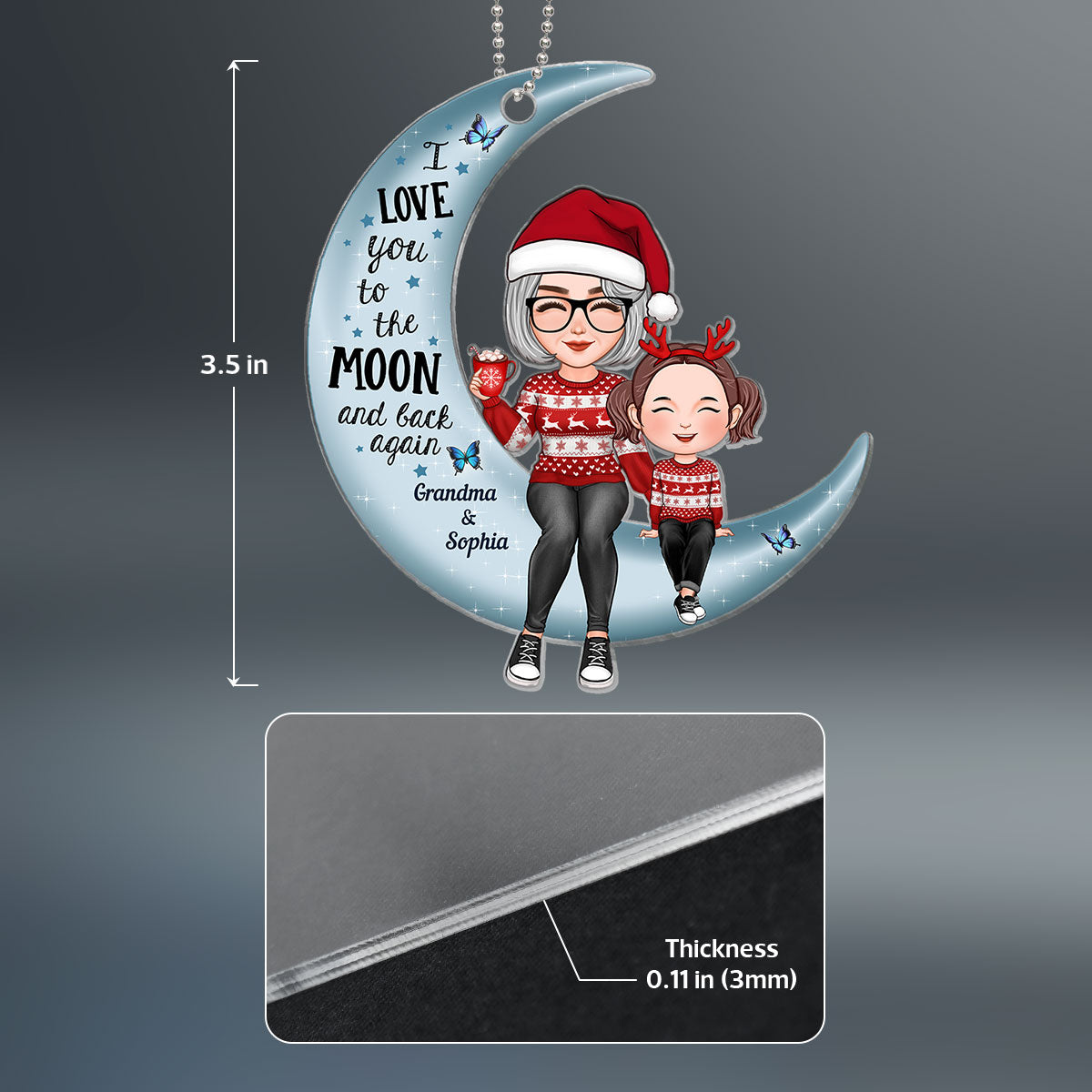 Cute Grandma Grandkid Sitting Love To The Moon Gift For Granddaughter Grandson Personalized Acrylic Ornament