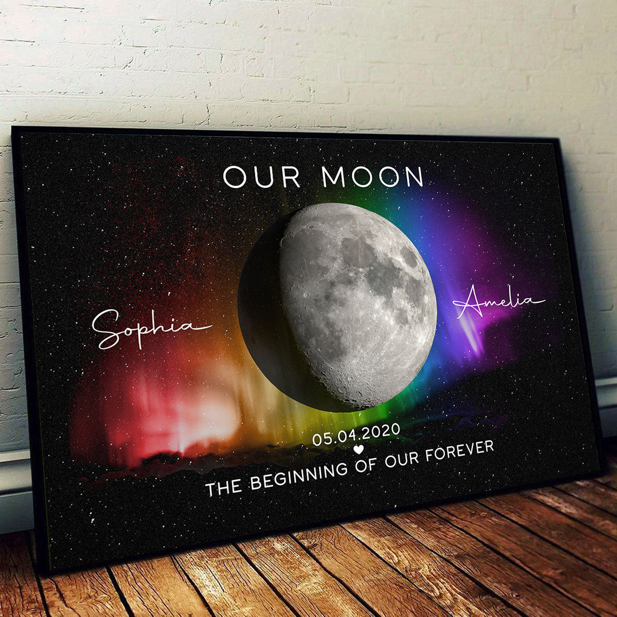 Our Moon LGBTQ Couple Gift Moon Phase Art Personalized Poster, Pride Month Gift, Anniversary Gift