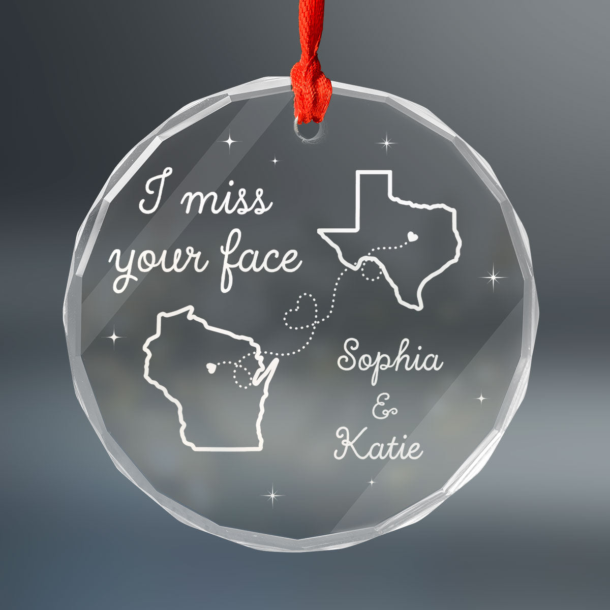 I Miss Your Face Long Distance Besties Personalized Glass Ornament, Christmas Gift For Best Friends