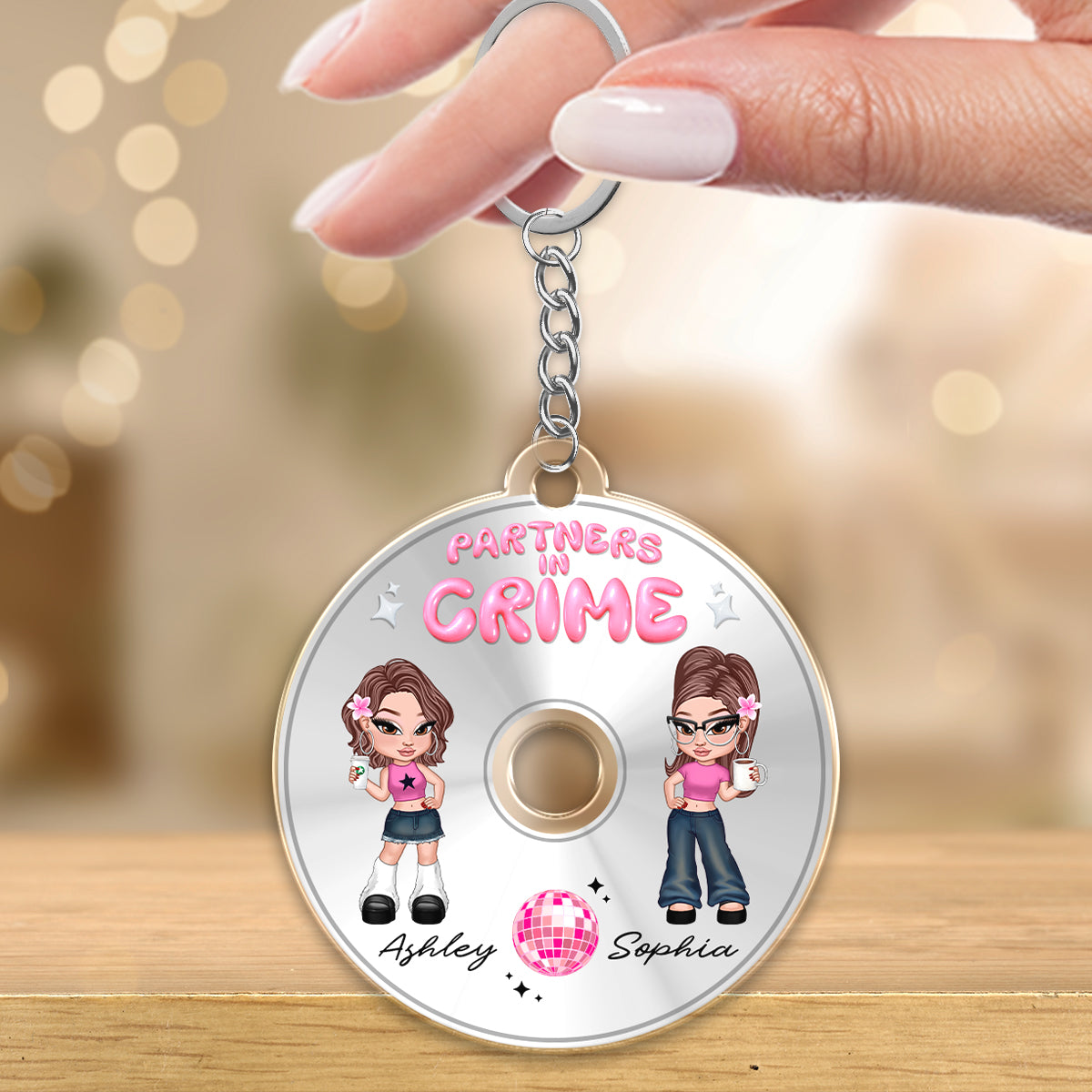 Partners In Crime CD Disc Acrylic Keychain Bestie Personalized Gifts