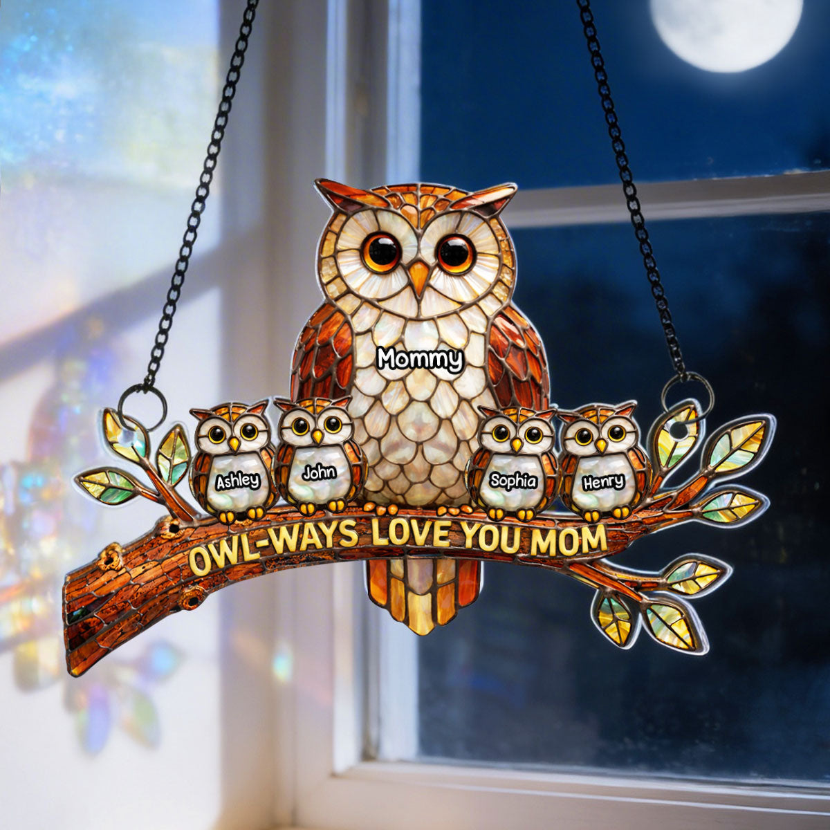 Owl-Ways Love You Mom - Personalized Acrylic Window Hanging - Gift For Mom, Grandma