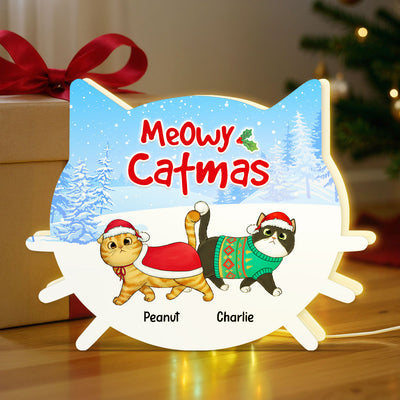 Walkin' In Winter Wonderland Fluffy Cats - Personalized Light Box - Gift For Cat Lovers, Christmas Decoration