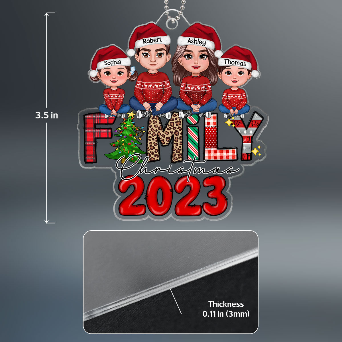 Family Christmas 2023 Christmas Pattern Personalized Acrylic Ornament