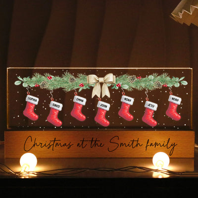 Christmas Stocking Family Names Personalized Acrylic Block LED Night Light