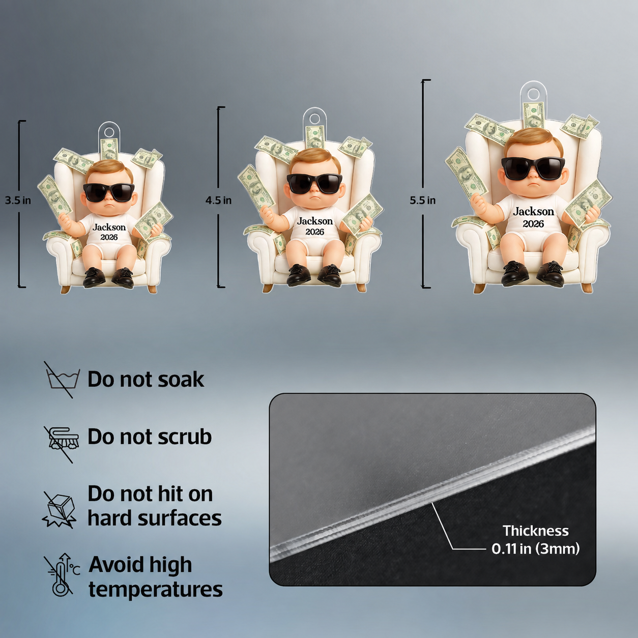 Personalized Funny Kid With Dollar 3D Style Acrylic Ornament, Christmas Gift For Kids, Grandkids