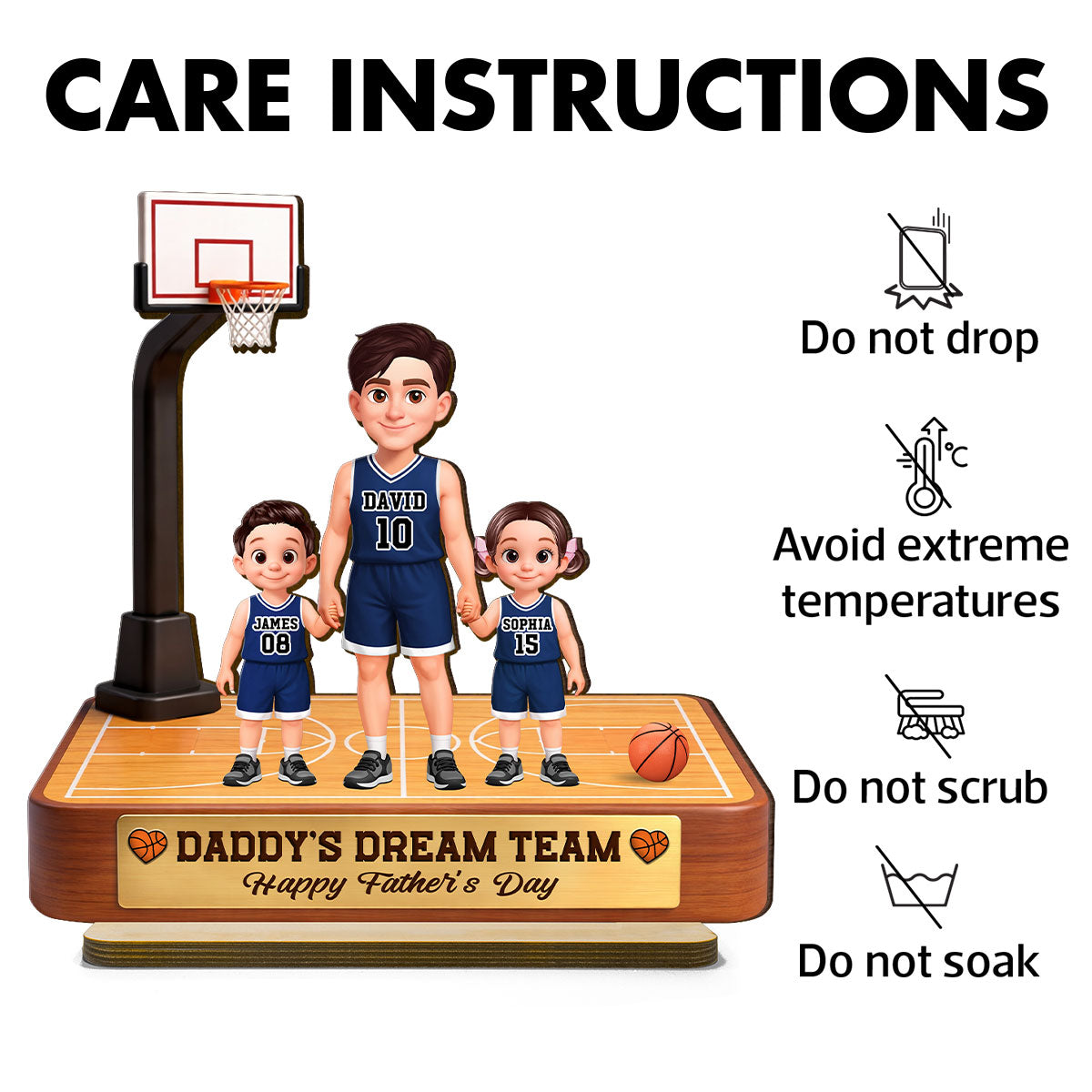 Basketball Daddy's Dream Team - Personalized 2-Layered Wooden Plaque - Father's Day Gift For Dad, Husband