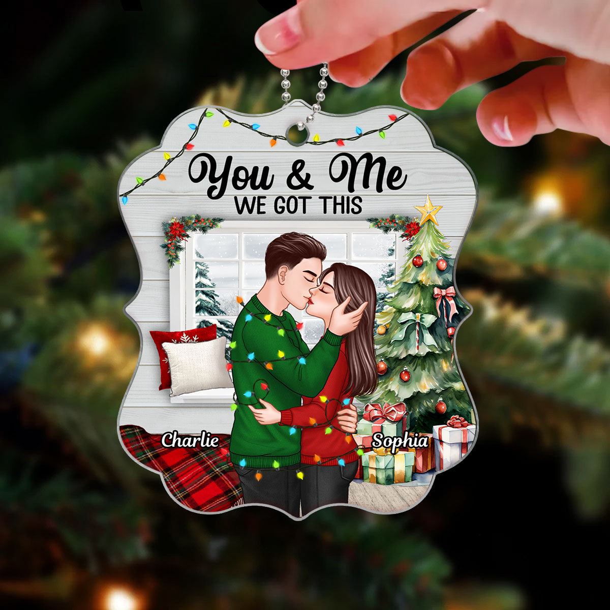 Couple Kissing In Tangle Fairy Light In House Personalized Acrylic Ornament