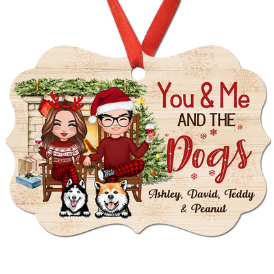 Couple And Dogs Fireplace Personalized Christmas Ornament