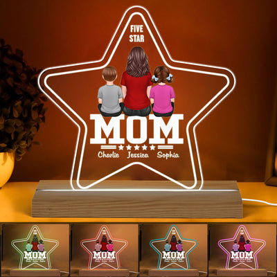 Five - Star Mom Back View Mom And Kids Personalized Acrylic Custom Shape LED Night Light