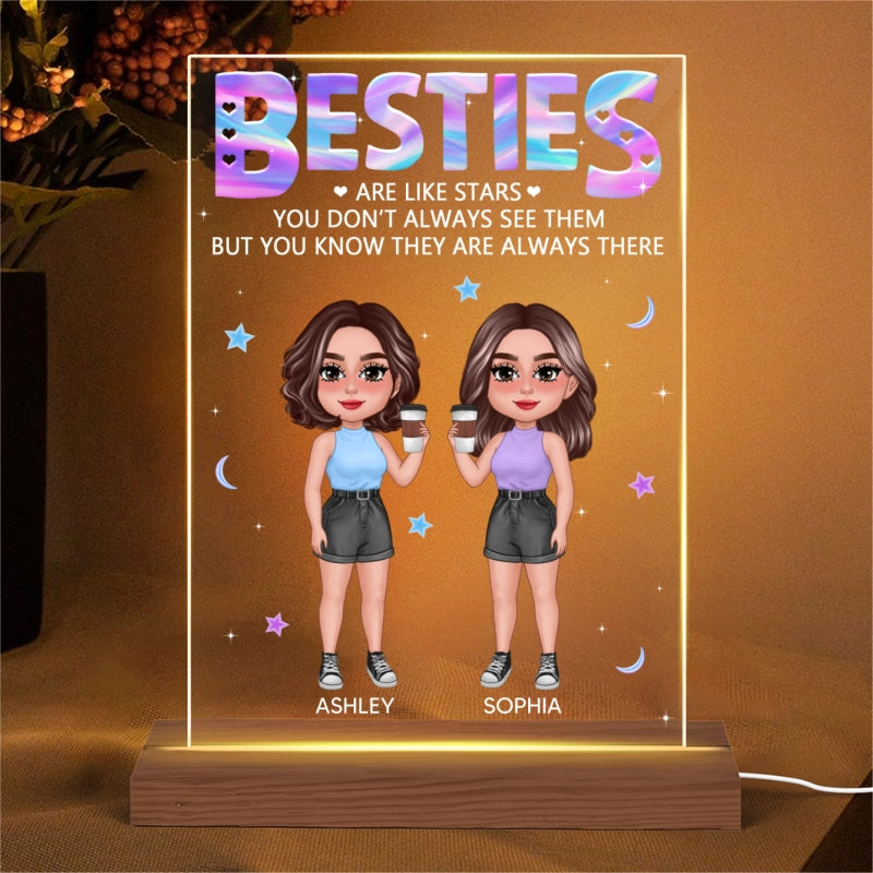 Besties Sisters Are Like Stars Galaxy Personalized Rectangle Acrylic LED Night Light