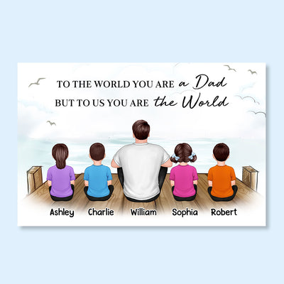 On The Bridge Dad Back View Man And Kids Dogs Cats Sitting Personalized Horizontal Poster
