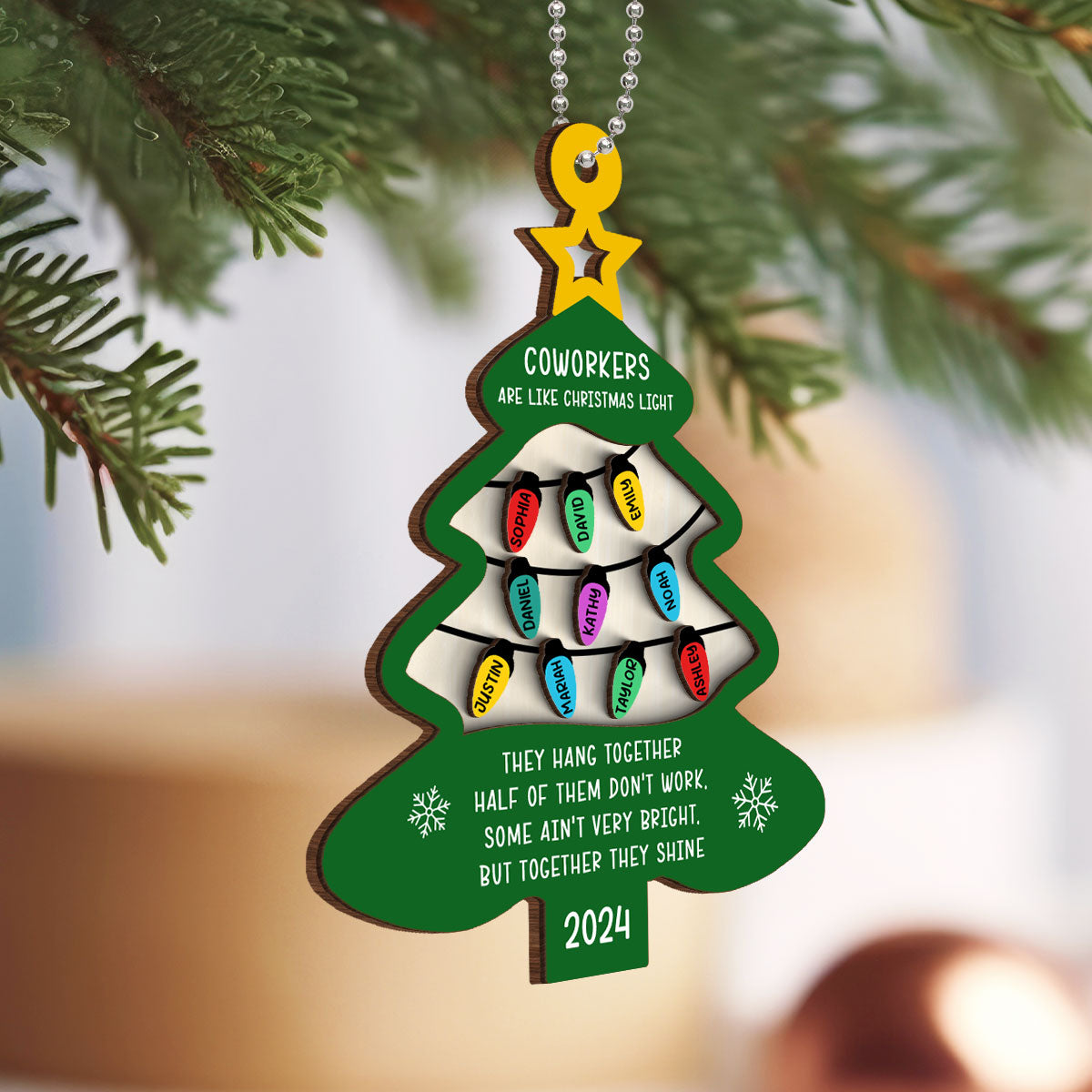 Coworkers Are Like Christmas Light Personalized 2-Layer Wooden Ornament, Funny Christmas Gift for Coworkers, Colleagues, Best Friends