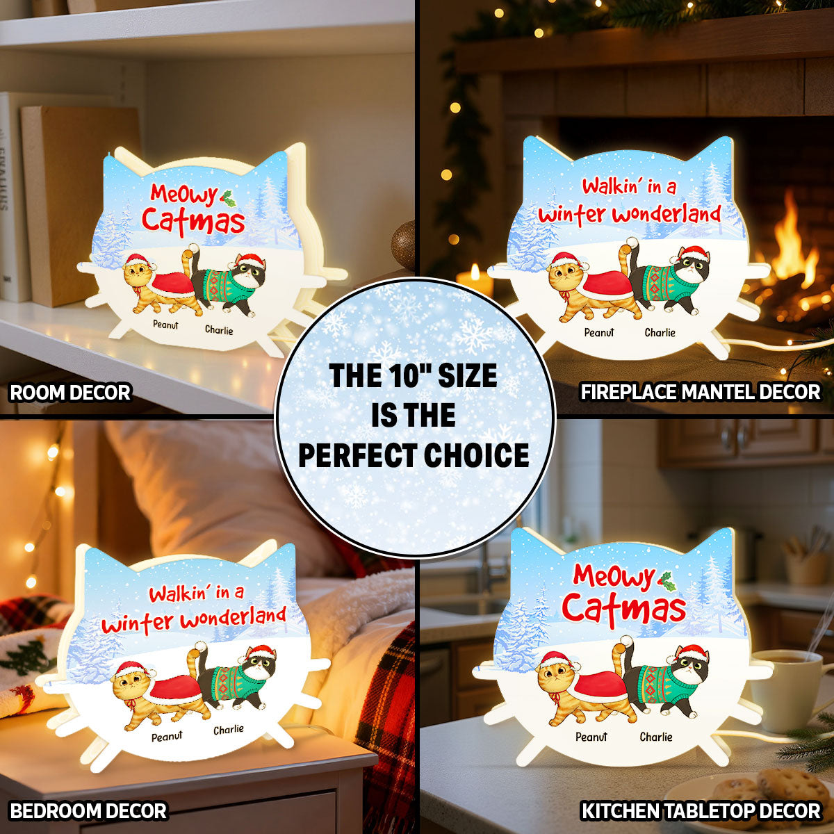 Walkin' In Winter Wonderland Fluffy Cats - Personalized Light Box - Gift For Cat Lovers, Christmas Decoration