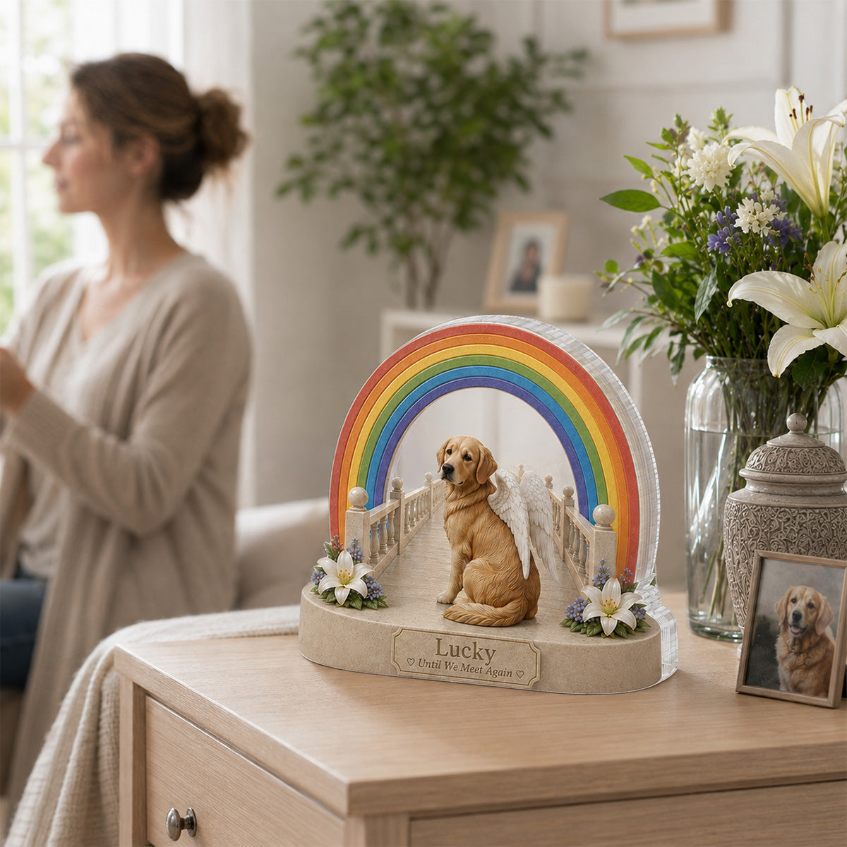Rainbow Bridge Pet Memorial from Photo - Personalized Acrylic Block