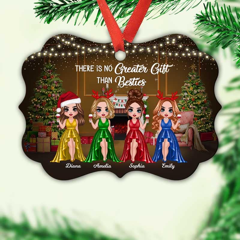 Pretty Christmas Girl Besties Sisters Personalized Christmas Ornament