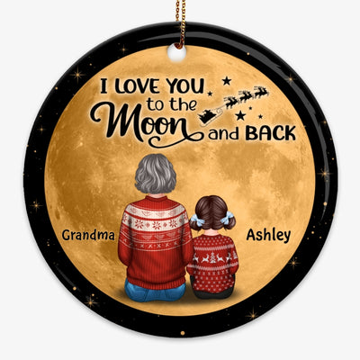 Orange Moon Sparkling Grandma Grandkids Personalized Circle Ornament
