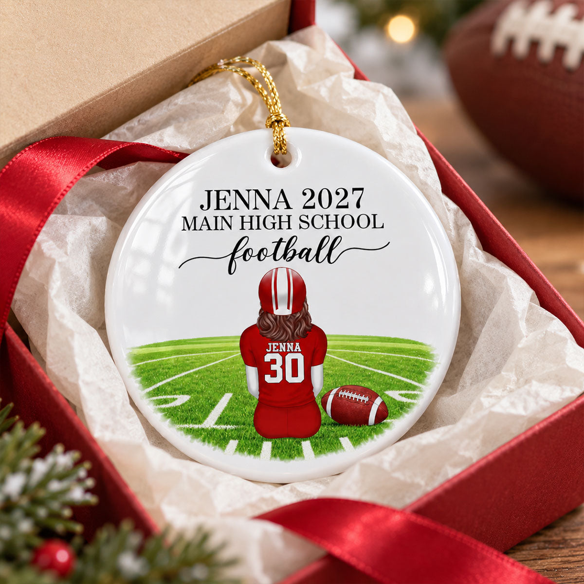 Football Senior Ornament - Personalized Ceramic Ornament - Football Player Senior Night Gift, High School Football Team Gift