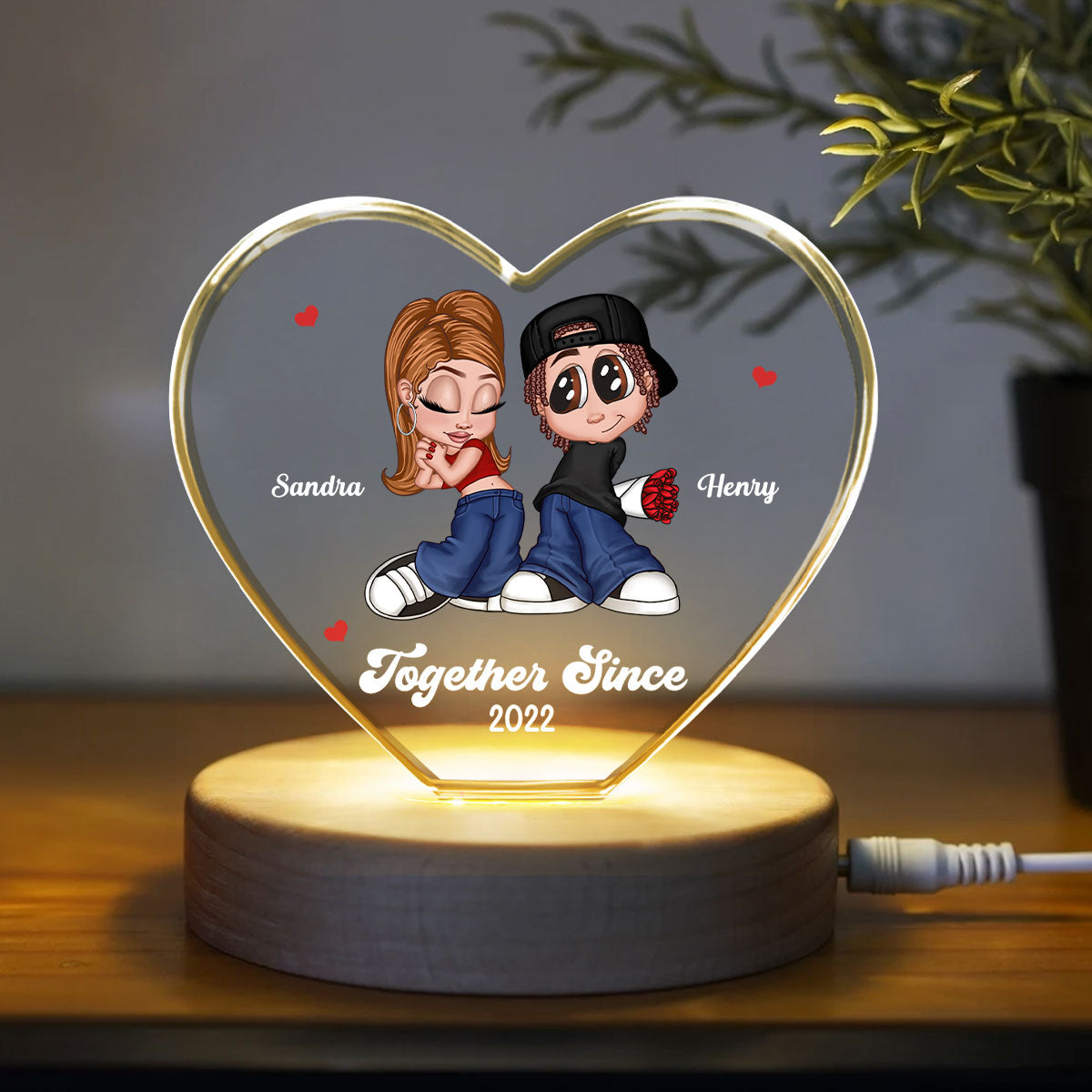 Y2K Couple Personalized Premium Crystal Heart LED, Gift For Him, Gift For Her
