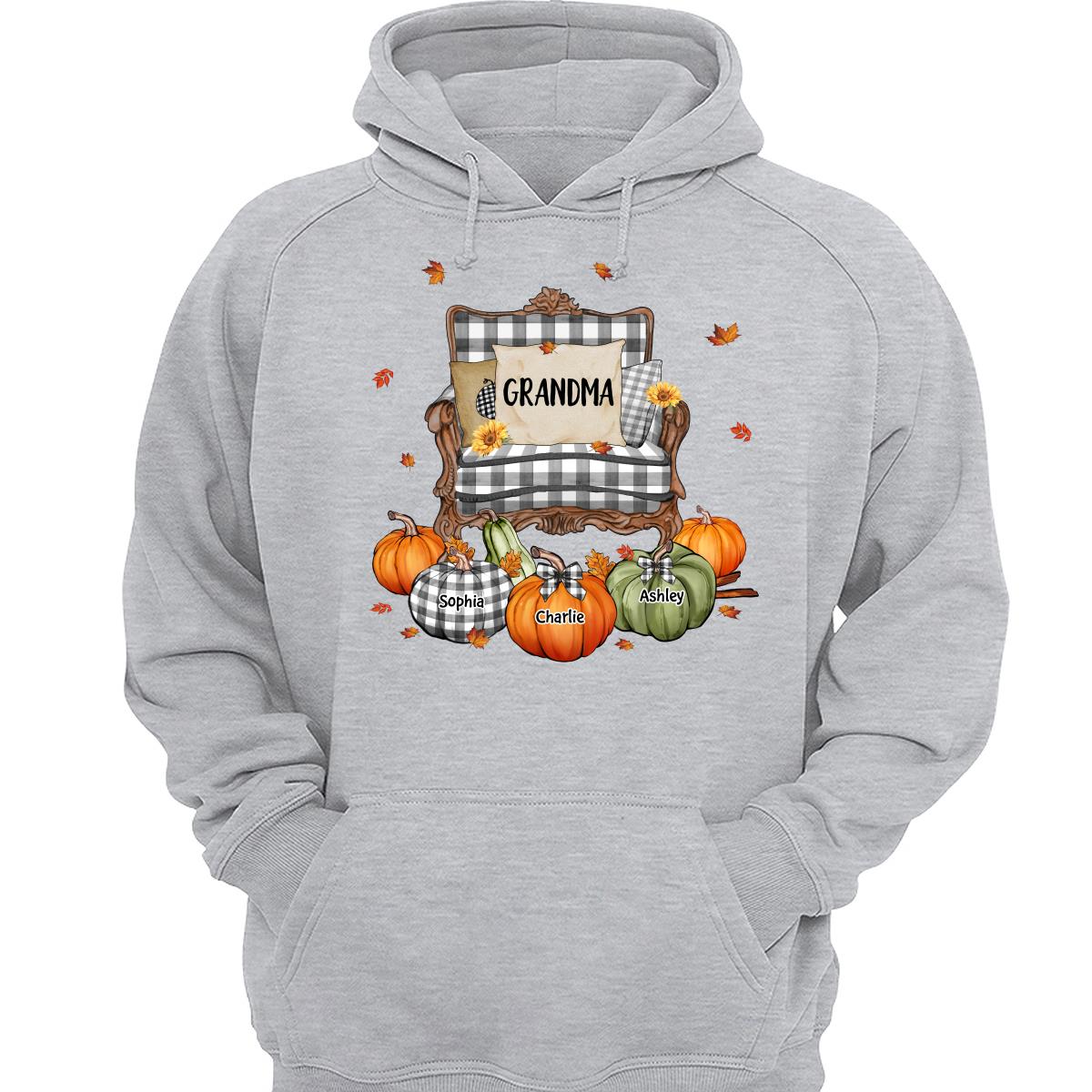 Grandma Mom Pattern Chair And Pumpkins Personalized Shirt