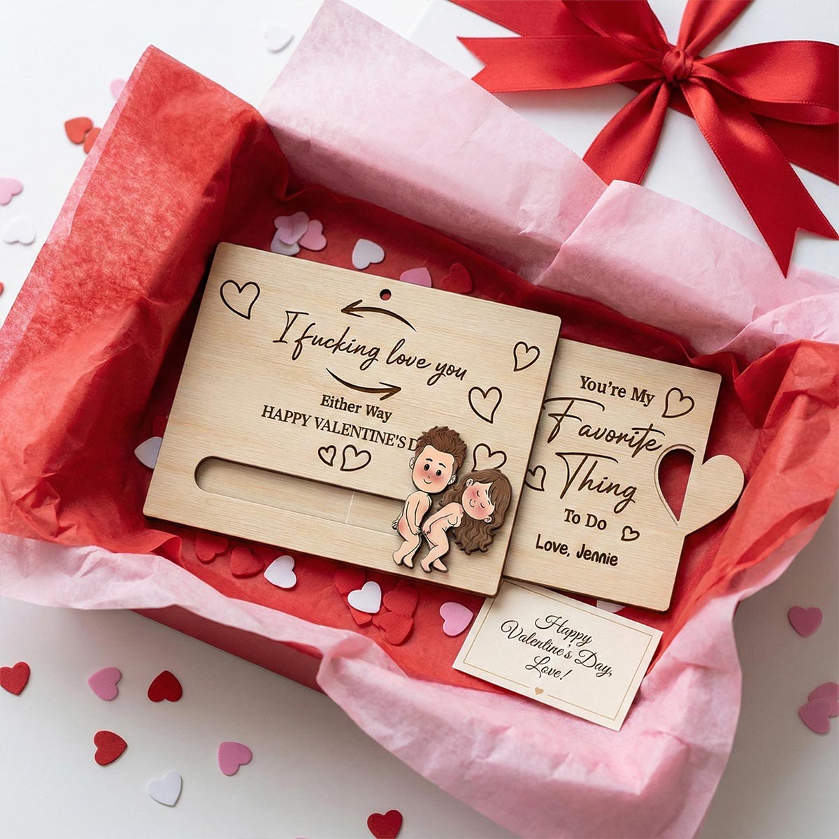 Fcking Love You Funny Inappropriate Couple Cartoon - Personalized Wooden Slider Ornament - Valentine's Day Gift For Him, For Her