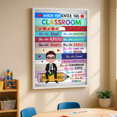 Colorful Teacher Sitting On Pencil Personalized Poster, Classroom Decoration, Back To School Gift For Teacher