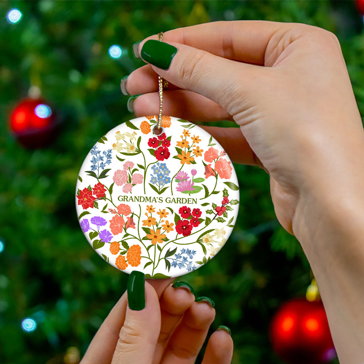 Custom Sisters Besties Birth Flower Bouquet Artwork Minimalist Personalized Circle Ceramic Ornament