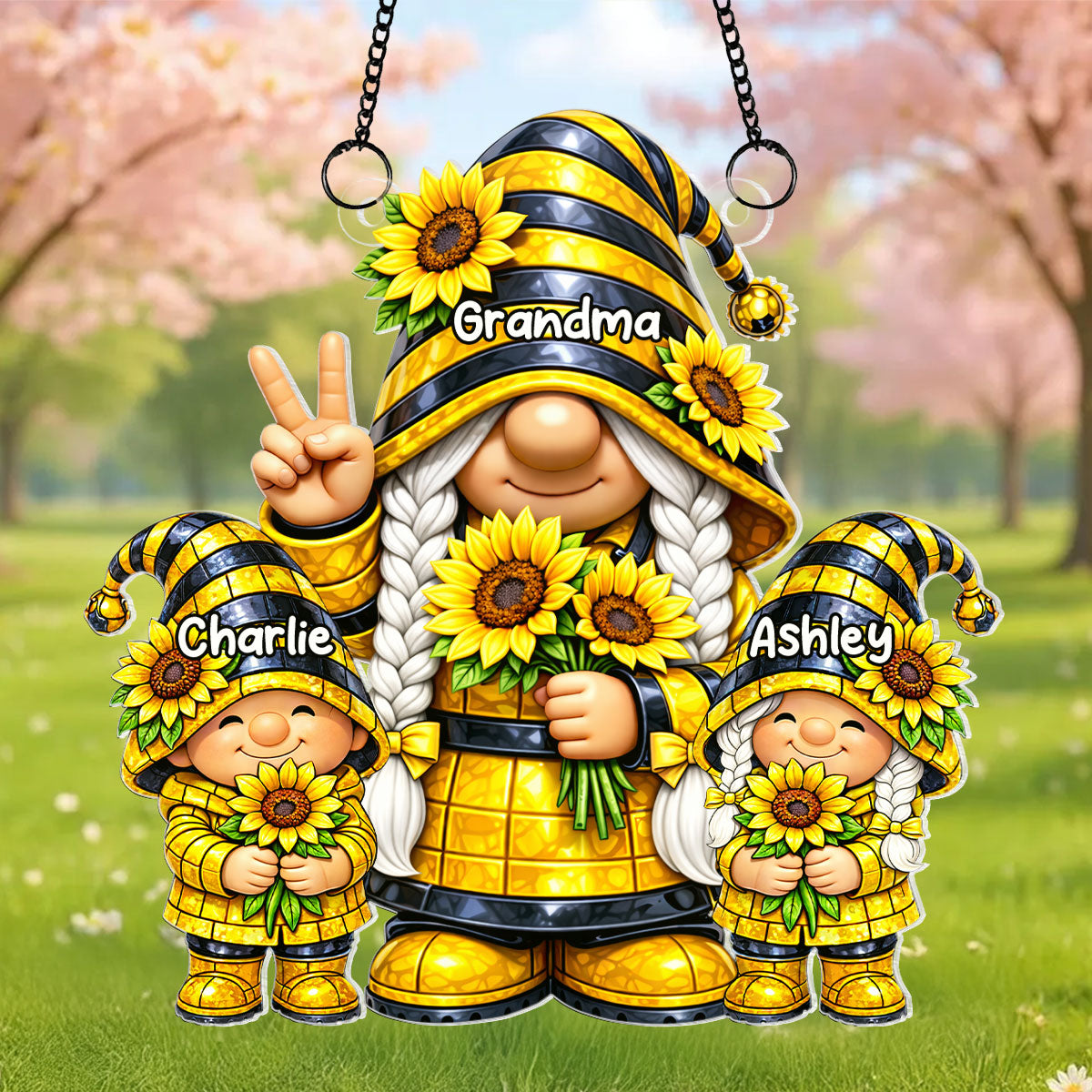Grandma Grandkids Gnome Sunflower - Personalized Suncatcher - Gift For Grandma