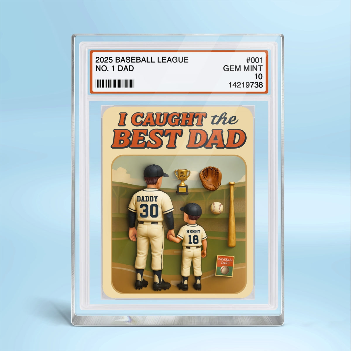 I Caught the Best Dad Baseball Trading Card Personalized Acrylic Block Plaque