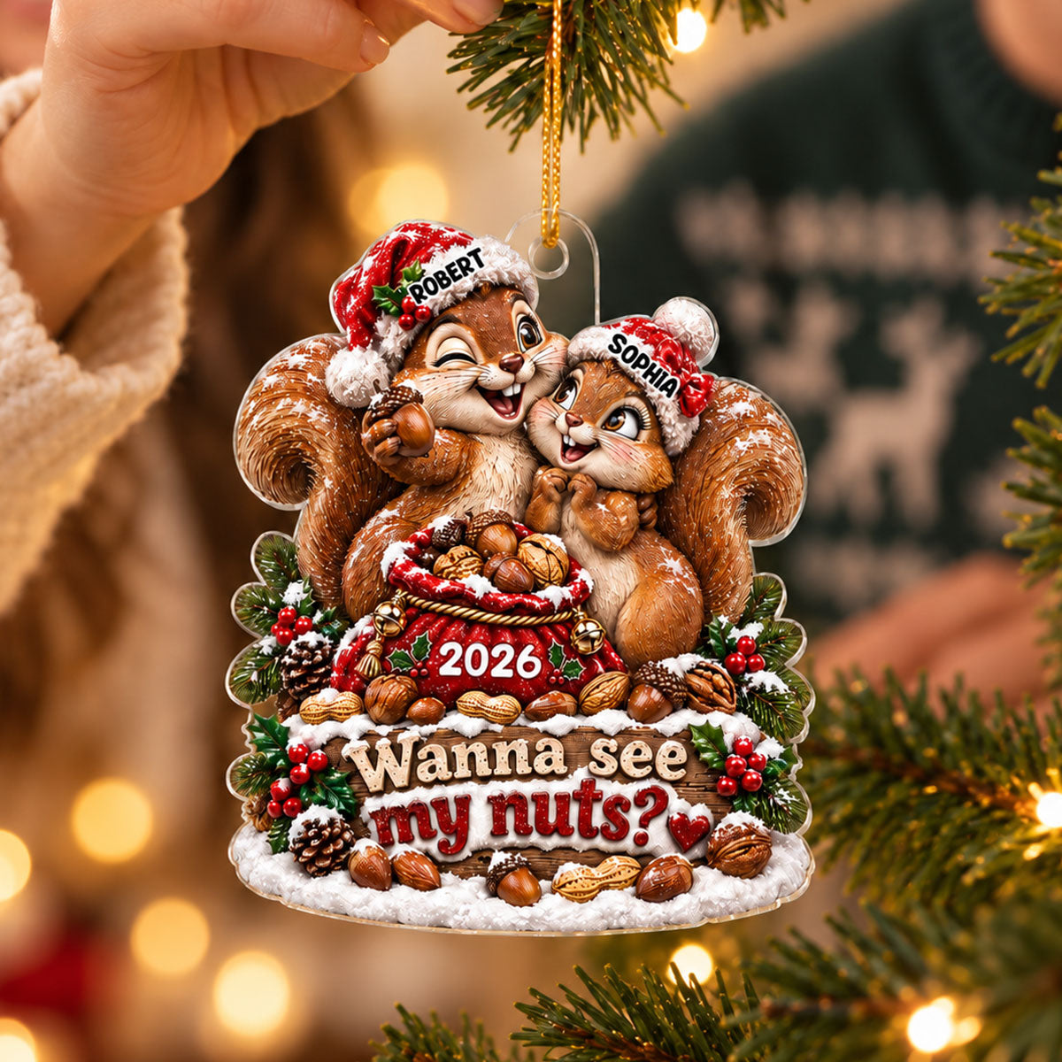 Wanna See My Nuts Funny Couple Christmas - Personalized Acrylic Ornament - Funny Christmas Gift For Him, For Her, For Couple, Adult Humor Keepsake